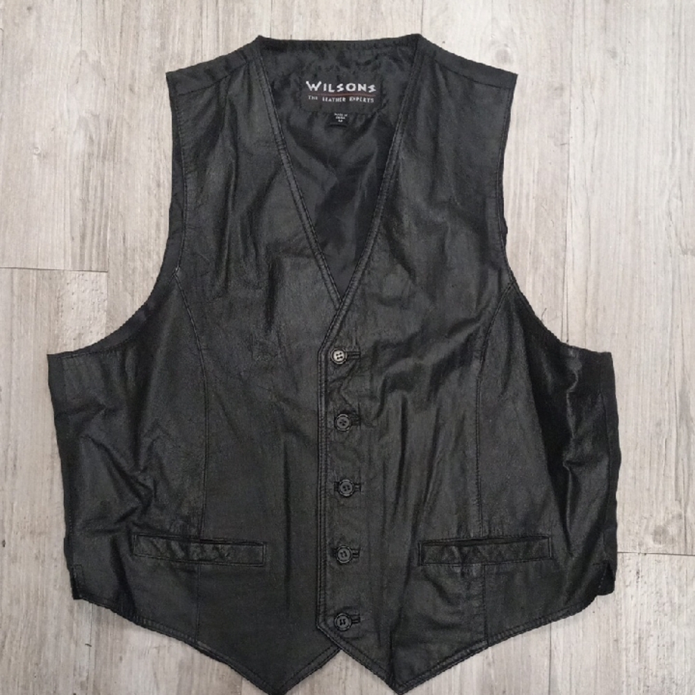 Wilson's Leather Mens Vest Black Snap Vest Motorcycle Adjustable Medium